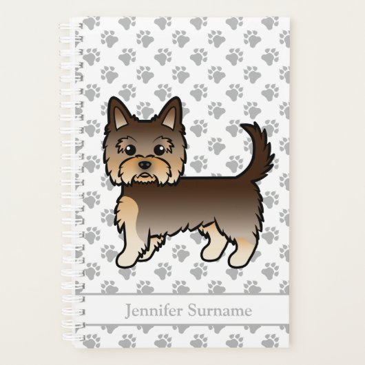 Chocolate Yorkshire Terrier Cartoon Dog & Name Planer (Vorderseite)