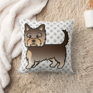 Chocolate Yorkshire Terrier Cartoon Dog & Paws Kissen