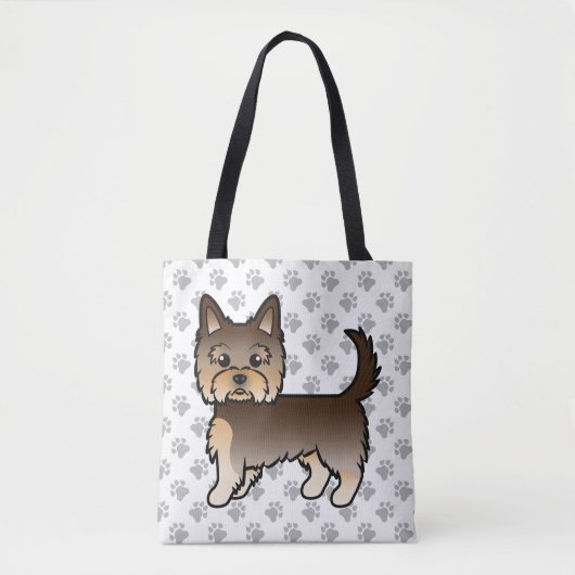 Chocolate Yorkshire Terrier Cartoon Dog & Paws Tasche (Vorderseite)