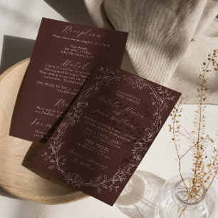 Chocolatebraun Old Money All-in-One-Hochzeit Einladung