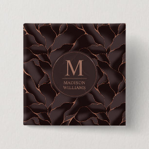 Chocolatebraun- und Roségold-Abstrakte Wellenmuste Button