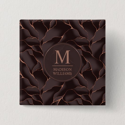 Chocolatebraun- und Roségold-Abstrakte Wellenmuste Button (Vorderseite)