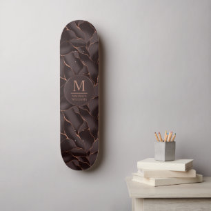 Chocolatebraun- und Roségold-Abstrakte Wellenmuste Skateboard