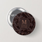 Chocolatebraun- und Roségold abstraktes Wellenmust Button (Vorne & Hinten)