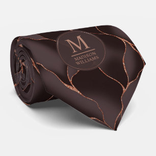 Chocolatebraun und Roségold abstraktes Wellenmuste Krawatte