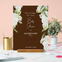 Chocolatebraun-weiße florale Babyparty-Begrüßung