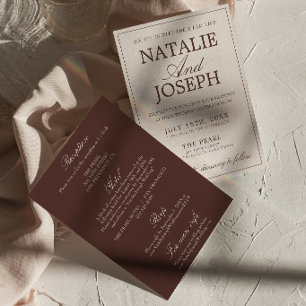Chocolatebraune Old Money All-in-One-Hochzeit  Einladung