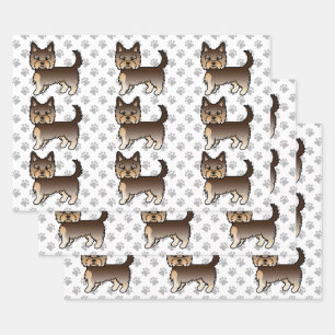 Chocolatebrauner Yorkshire Terrier Hundemuster Geschenkpapier Set