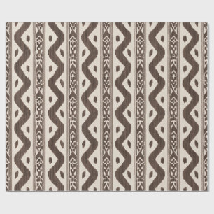 Chocolatebraunes Ikat, gewebter Streifen auf Creme Geschenkpapier