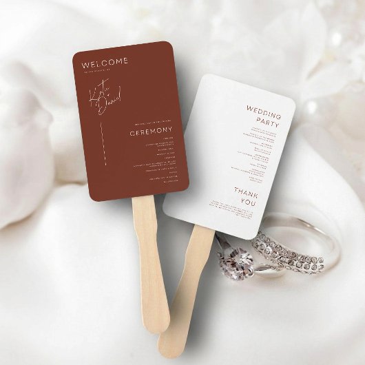 Chocolatebraunes minimalistisches Hochzeitsprogram Fächer