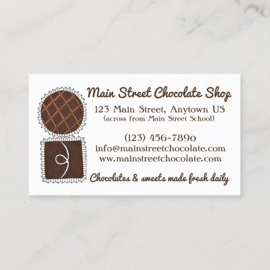 Chocolatier Chocolate Shop Candy Store Bons Visitenkarte (Rückseite)