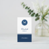 Chocolatier EleganBlue Lace Monogram Visitenkarte (Stehend Vorderseite)