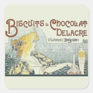 Chocoloate Art Nouveau Frau Quadratischer Aufkleber
