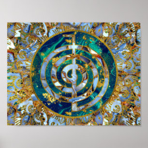 Choku Rei Symbol in Mandala auf Marmor und Gold Poster