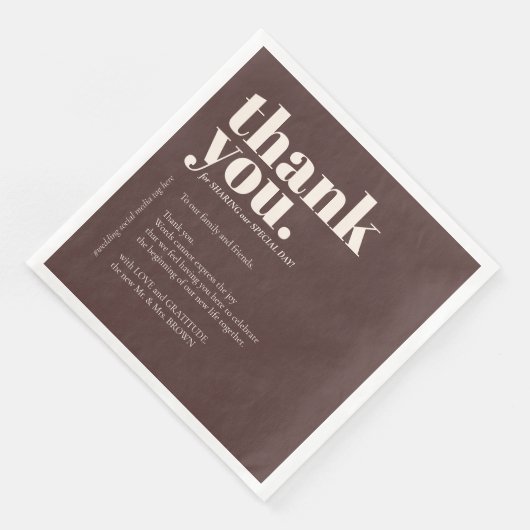 Cholate Brown Thank Minimalist Decor Wedding Serviette (Ecke)