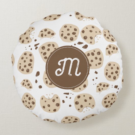 Cholate Chip Cookies Muster Monogramm Rundes Kissen (Rückseite)