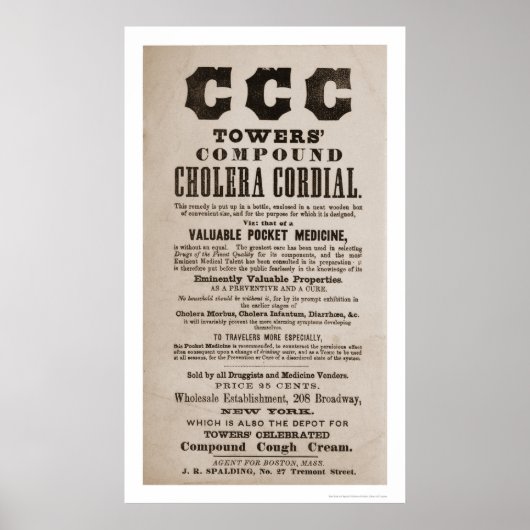 Cholera Medicine Broadside Print 1870 Poster (Vorne)