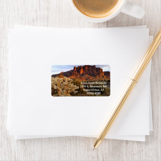 Cholla Cactus and Superstition Mountain / Arizona Adressaufkleber (Insitu)