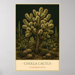 Cholla-Kaktus – Vintage-Botanikillustration Poster