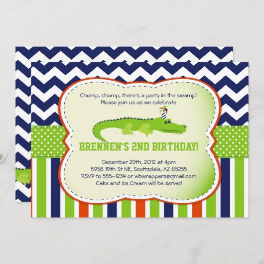 Chomp Chomp! Alligator-Themenorientierte Party Einladung (Vorne/Hinten)