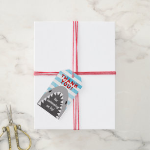 Chomp Chomp Hai Thema Geburtstag Junge gestreifte Geschenkanhänger