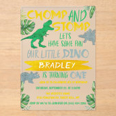 Chomp & Stomp! Dinosaur Boys 1. Geburtstag Acryleinladungen (Vorderseite)