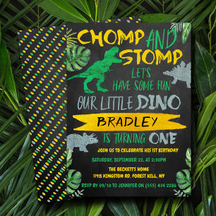 Chomp & Stomp! Dinosaur Boys 1. Geburtstag Einladung