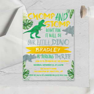 Chomp & Stomp! Dinosaur Jungen 3. Geburtstag Acryleinladungen