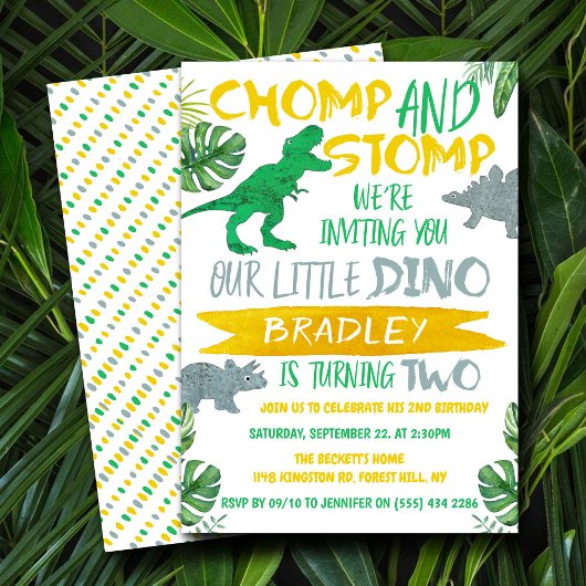 Chomp & Stomp! Dinosaurier Boys 2. Geburtstag Einladung