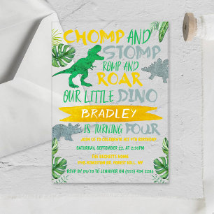 Chomp & Stomp! Dinosaurier Boys 4. Geburtstag Acryleinladungen