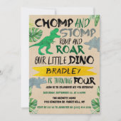 Chomp & Stomp! Dinosaurier Boys 4. Geburtstag Einladung (Vorderseite)
