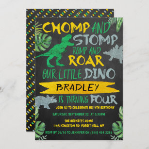 Chomp & Stomp! Dinosaurier Boys 4. Geburtstag Einladung