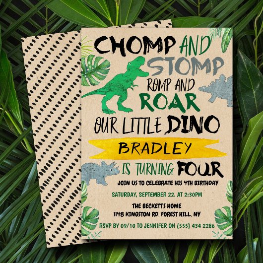 Chomp & Stomp! Dinosaurier Boys 4. Geburtstag Einladung