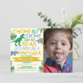 Chomp & Stomp! Dinosaurier jedes Alters Geburtstag Einladung (Stehend Vorderseite)