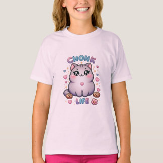 CHONK LIFE CAT - Katzengestaltermädchen im Kawaii- T-Shirt