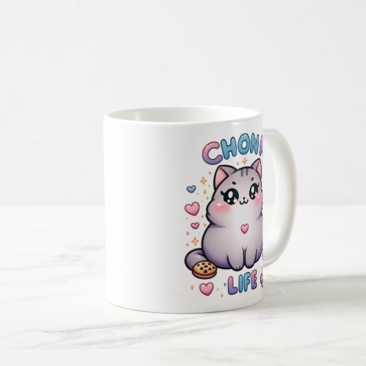 CHONK LIFE CAT - Kawaii Style Cat Design Kaffeetasse (VorderseiteRechts)