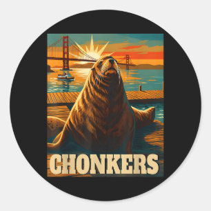 Chonkers Lustige Seelöwenschule Sommer-Modus Stran Runder Aufkleber