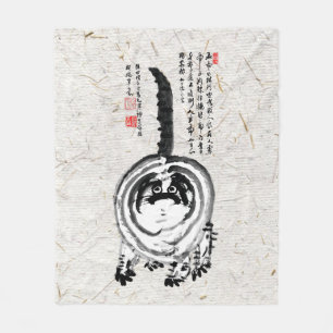 Chonky Striped Japanese Tabby Cat Fleecedecke