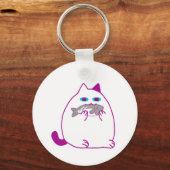 Chonky White Cat with a Fish Schlüsselanhänger (Vorderseite)