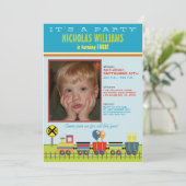 Choo Choo Aqua Kindergeburt Einladung (Stehend Vorderseite)