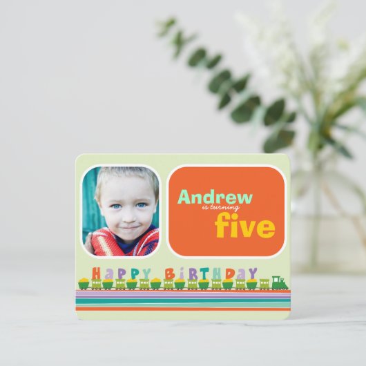 Choo Choo Happy Birthday Train Boy Birthday Party Einladung (Stehend Vorderseite)