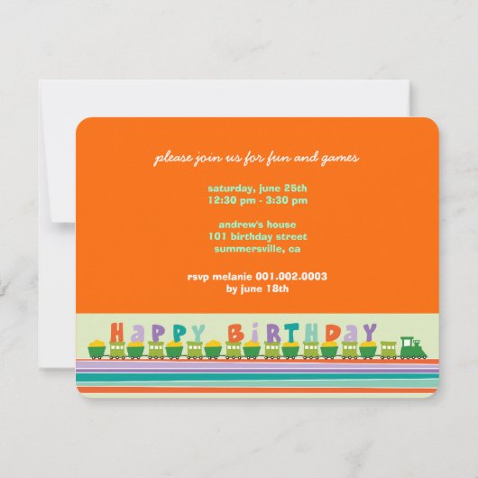 Choo Choo Happy Birthday Train Boy Birthday Party Einladung (Rückseite)
