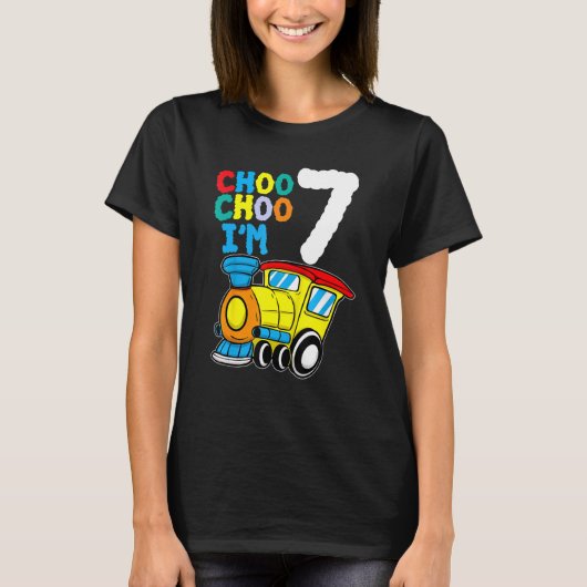 Choo Choo I m 7 Years Old Locomotive Train 7th Bir T-Shirt (Vorderseite)