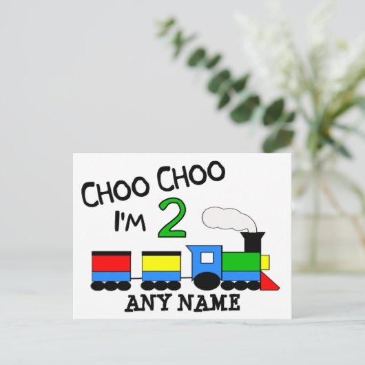 Choo Choo, ich bin 2! MIT ZUG Postkarte (Stehend Vorderseite)