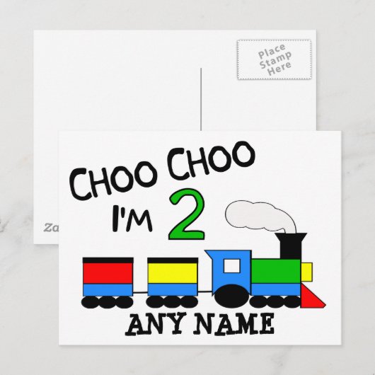 Choo Choo, ich bin 2! MIT ZUG Postkarte (Vorne/Hinten)