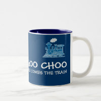 "Choo Choo kommt hier zum Zug" blaue Tasse