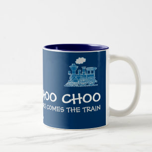 "Choo Choo kommt hier zum Zug" blaue Tasse