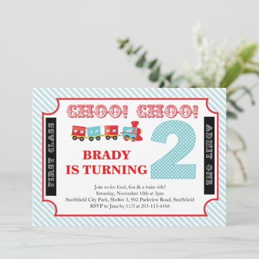 Choo Choo Look Who is 2 - Party Einladung (Stehend Vorderseite)