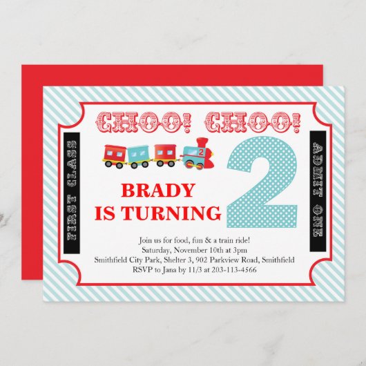 Choo Choo Look Who is 2 - Party Einladung (Vorne/Hinten)