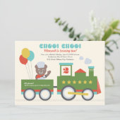 Choo Choo Train Aqua Bären Veranstalter Geburtstag Einladung (Stehend Vorderseite)